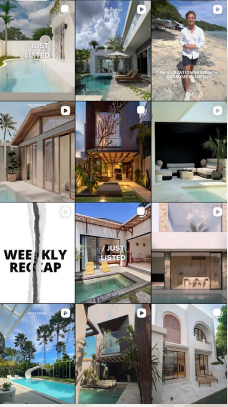 Propertia Bali social grid of villa listings