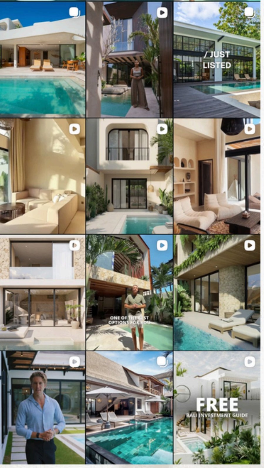Propertia Bali social grid of interiors and reels